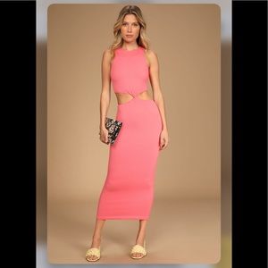 Everything Chic Coral Cutout Sleeveless Bodycon Midi Dress